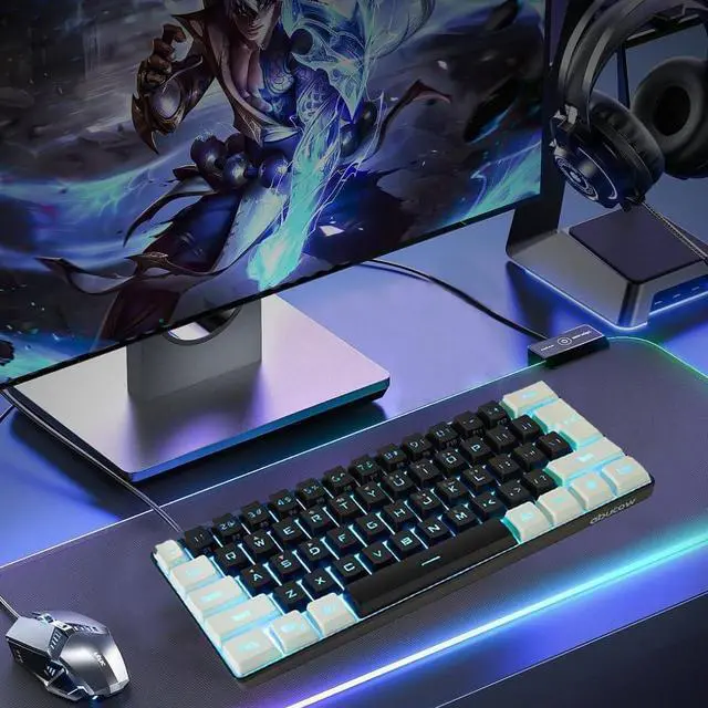 Alt view image 6 of 6 - abucow Gaming Keyboard Minimalist Portable Wired Ultra-Compact Mini Imitation 61 Keys RGB Backlit Keyboard (Black-White)