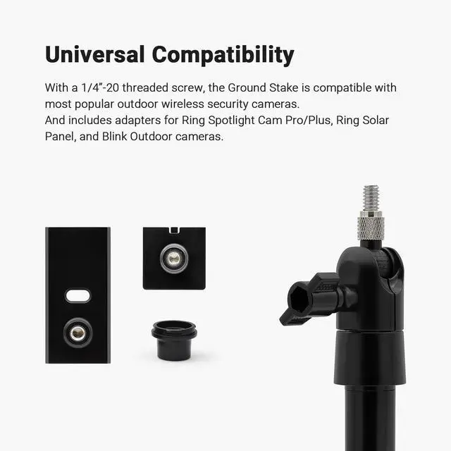 Alt view image 3 of 6 - Holicfun Security Camera Ground Stake, Heavy Duty Stand Mount with Adjustable Angle and Height for Ring, Blink, Arlo, Eufy, Wyze, Google Nest, Simplisafe Cameras and Solar Panels (Black)