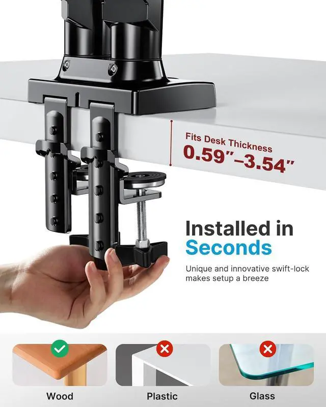 Alt view image 4 of 7 - HUANUO Dual Monitor Stand - Full Adjustable Monitor Desk Mount Swivel Vesa Bracket with C Clamp, Grommet Mounting Base for 13 to 32 Inch Computer Screens - Each Arm Holds 4.4 to 19.8lbs