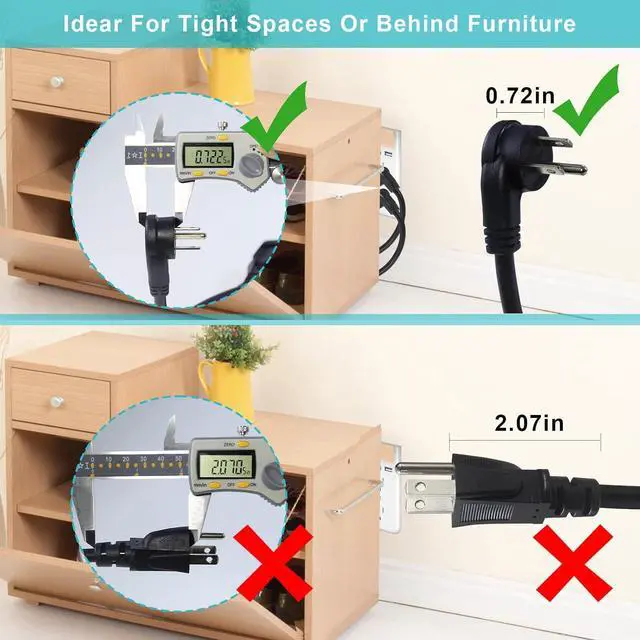 Alt view image 3 of 7 - [5 Pack] Flat Plug Short Power Extension Cord - 6inch Black Low Profile Flat Head 3 Prong Grounded Indoor Extension Cord,16AWG 13amp Household Appliance Electrical Extension Cord with Flat Wall Plug