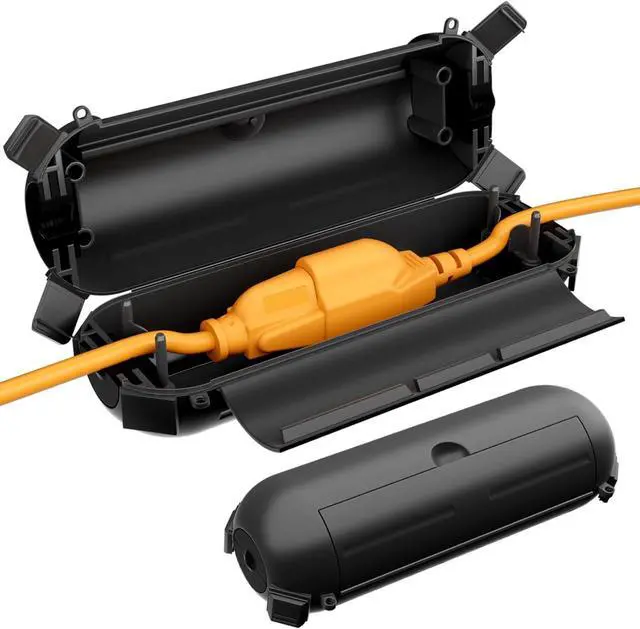 Main image of Restmo 2 Pack Compact Outdoor Extension Cord Cover, IP44 Waterproof Box and Safety Housing Case, Ideal to Protect Outdoor Plugs, Electrical Connections, Holiday Decoration Lights, Size Small, Black