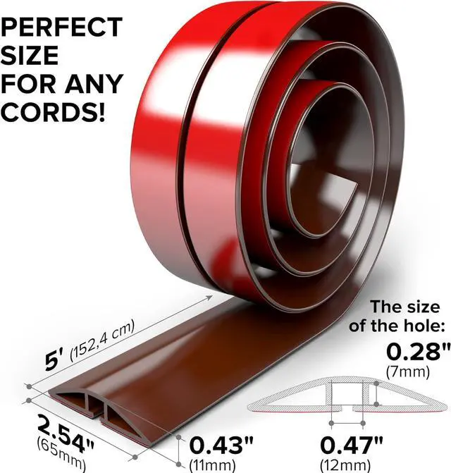 Alt view image 2 of 6 - Floor Cord Cover X-Protector - 5 Overfloor Cord Protector - Self-Adhesive Power Cable Protector - Silicone Cord Protector - Ideal Extension Cord Cover to Protect Wires On Floor (60 in)