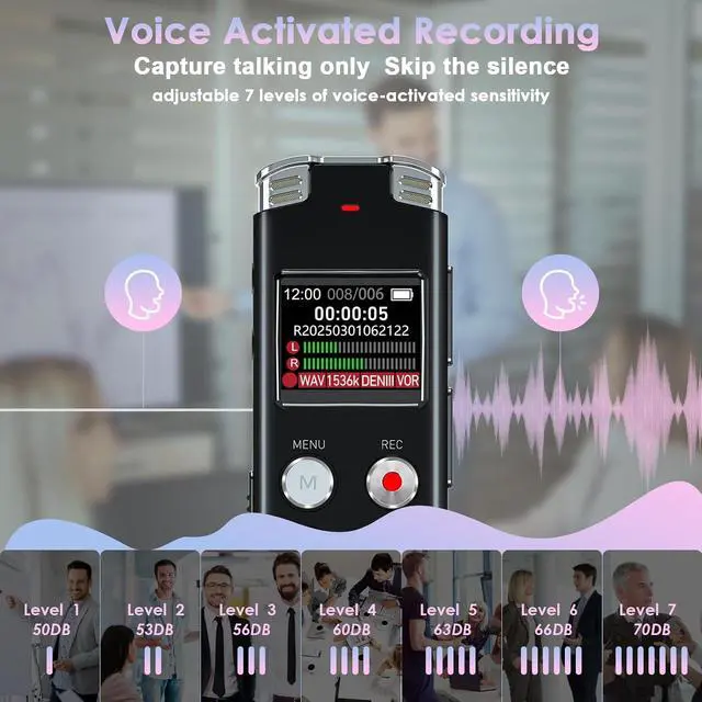 Alt view image 3 of 6 - 64GB Digital Voice Recorder with Playback: Voice Activated Recorders for Lectures Meetings Interviews - EVISTR Dictaphone Recording Device Tape Recorder Portable Mini, Audio Recorder with USB, MP3