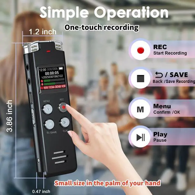 Alt view image 5 of 6 - 64GB Digital Voice Recorder with Playback: Voice Activated Recorders for Lectures Meetings Interviews - EVISTR Dictaphone Recording Device Tape Recorder Portable Mini, Audio Recorder with USB, MP3