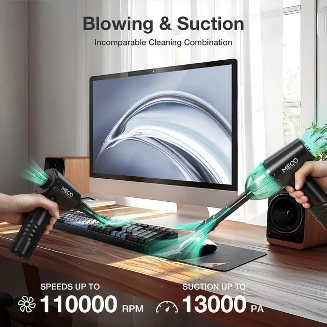 Alt view image 2 of 7 - Compressed Air Duster Mini Vacuum 4in1 Cordless Air Duster with 3 Gear 110000RPM Air Blower 13000PA Keyboard Vacuum Cleaner Air Duster for PC/Computer/Keyboard/Sofa/Car (Green)
