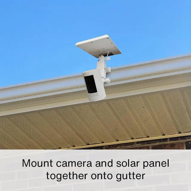 Alt view image 2 of 7 - Holicfun 2-in-1 Gutter Mount for Outdoor Camera and Solar Panel - No-Drill Mounting Bracket, 360° Adjustable, Compatible with Ring, Arlo, Eufy, Wyze, Tapo Security Cameras & Solar Panels - White
