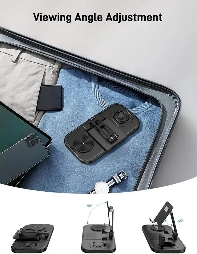 Alt view image 2 of 7 - 4 in 1 Wireless Charging Station with Stand for iPhone 16/15/14, Apple Watch 10/9/8, AirPods Pro 2 | Foldable Travel Charger | Nightstand Design (Black)