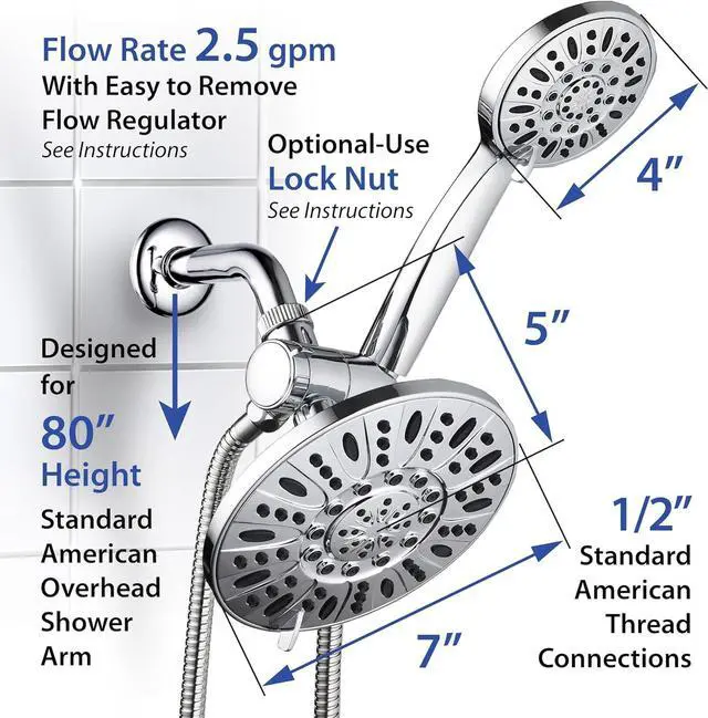 Alt view image 7 of 7 - AquaDance 7" Premium High Pressure 3-Way Rainfall Combo for The Best of Both Worlds - Enjoy Luxurious Rain Showerhead and 6-Setting Hand Held Shower Separately or Together - Chrome Finish - 3328