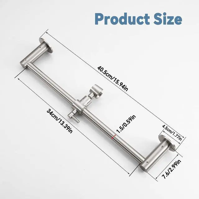 Alt view image 2 of 7 - Shower Slide Bar Adjustable Handheld Shower Head Holder Wall Mount - 15inch All-Metal Shower Head Slide Bar Compatible with Bathroom Drill Free Glue Installation - Brushed