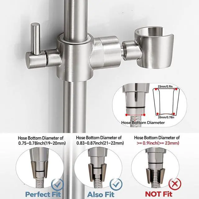 Alt view image 4 of 7 - Shower Slide Bar Adjustable Handheld Shower Head Holder Wall Mount - 15inch All-Metal Shower Head Slide Bar Compatible with Bathroom Drill Free Glue Installation - Brushed