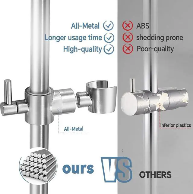 Alt view image 6 of 7 - Shower Slide Bar Adjustable Handheld Shower Head Holder Wall Mount - 15inch All-Metal Shower Head Slide Bar Compatible with Bathroom Drill Free Glue Installation - Brushed