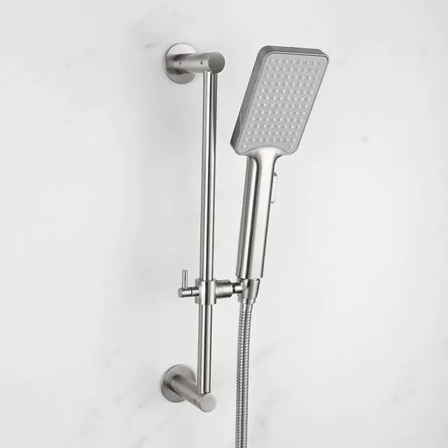 Alt view image 7 of 7 - Shower Slide Bar Adjustable Handheld Shower Head Holder Wall Mount - 15inch All-Metal Shower Head Slide Bar Compatible with Bathroom Drill Free Glue Installation - Brushed