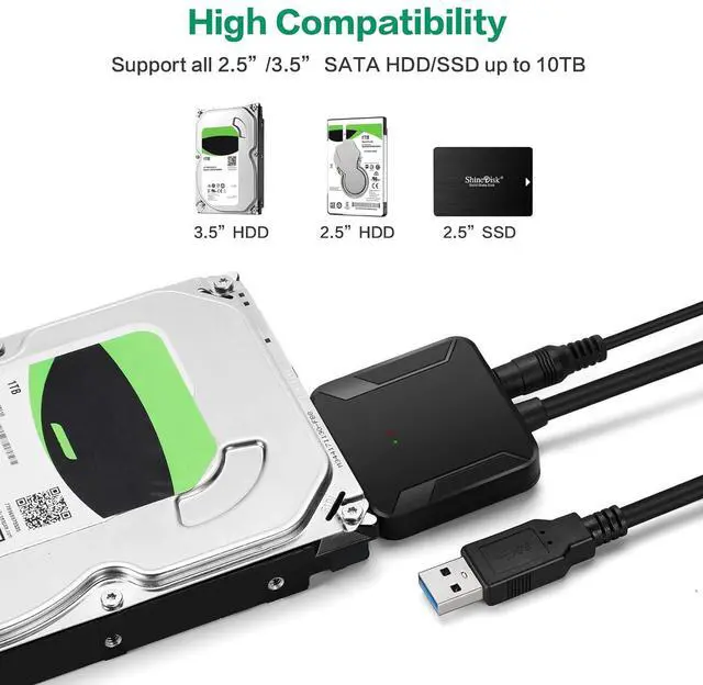 Alt view image 2 of 7 - SATA to USB 3.0 Adapter External Hard Drive Converter Cable for 2.5 3.5 HDD SSD with Power Supply