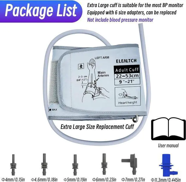 Alt view image 6 of 7 - Extra Large Cuff Compatible with Most BP Monitors 9"-21" Inches (22-53CM) XL Blood Pressure Cuff Adult ARM BP Replacement Cuff for Big ARM (X-Large)