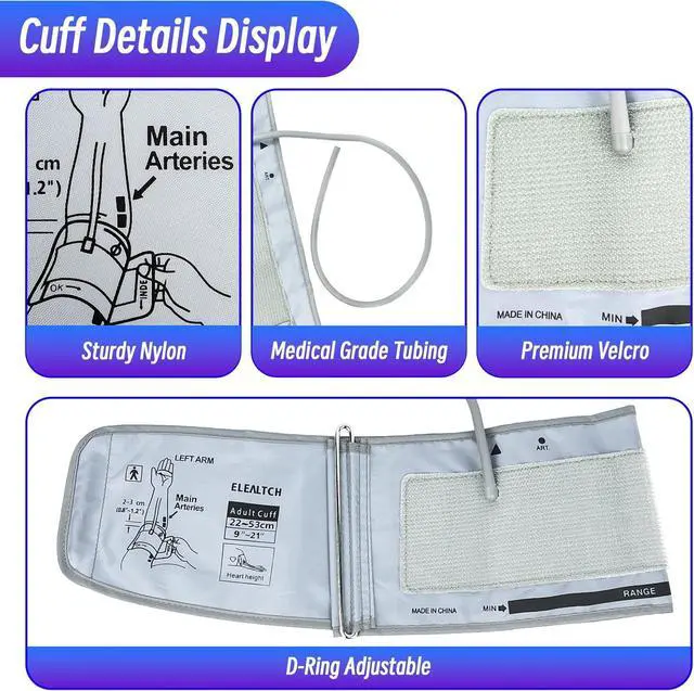 Alt view image 5 of 7 - Extra Large Cuff Compatible with Most BP Monitors 9"-21" Inches (22-53CM) XL Blood Pressure Cuff Adult ARM BP Replacement Cuff for Big ARM (X-Large)