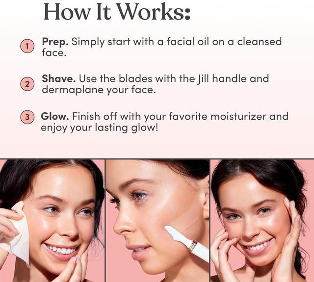 Alt view image 3 of 7 - Jill Dermaplane Razor Trial Kit | Facial Hair Removal Dermaplaning Kit Includes 1 Shave Wand, 2 Dermaplane Razors & Cleaning Cloth | Pre-Shave Magic Spray & Wipes Not Included