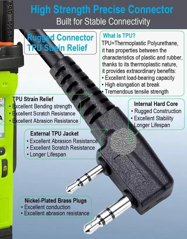 Alt view image 4 of 6 - commountain Speaker Mic Compatible with Kenwood Radios NX-1200 NX-1300 (P1300 3320 P1300NUK P1302AUK TH-D74A TK-3170 TK-3402 (2170 2312 3312 3360) KMC-45D KMC-21, 2 Pin Shoulder Microphone