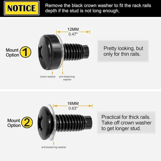Alt view image 2 of 7 - RIVECO Rack Screws & Cage Nuts for Server Cabinets & Racks Mounting Network Equipment Clip Nuts 50 Sets M6 x 16mm Black