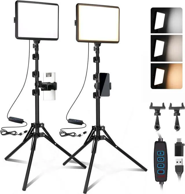 Main image of 2-Pack LED Video Light Kit, NiceVeedi Studio Light, 2800-6500K Dimmable Photography Lighting Kit with Tripod Stand&Phone Holder, 73" Stream Light for Video Recording, Game Streaming, YouTube