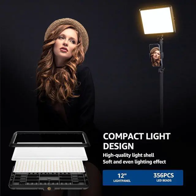 Alt view image 4 of 7 - 2-Pack LED Video Light Kit, NiceVeedi Studio Light, 2800-6500K Dimmable Photography Lighting Kit with Tripod Stand&Phone Holder, 73" Stream Light for Video Recording, Game Streaming, YouTube