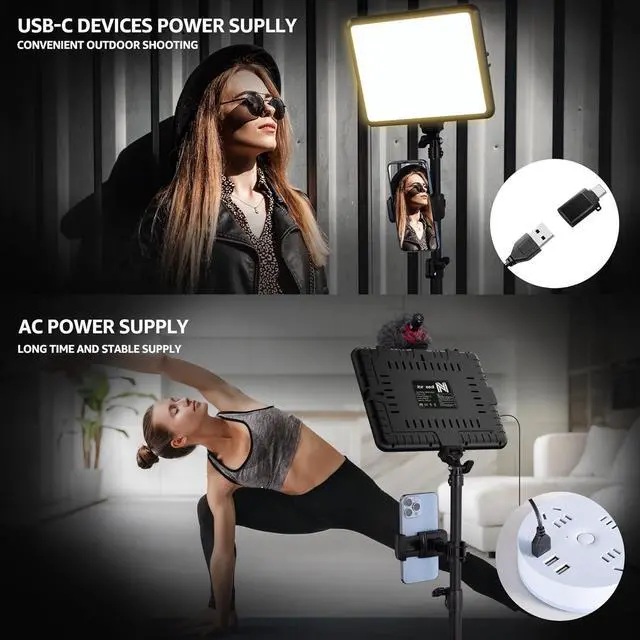 Alt view image 6 of 7 - 2-Pack LED Video Light Kit, NiceVeedi Studio Light, 2800-6500K Dimmable Photography Lighting Kit with Tripod Stand&Phone Holder, 73" Stream Light for Video Recording, Game Streaming, YouTube