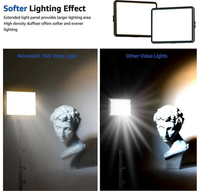 Alt view image 5 of 7 - 2-Pack LED Video Light Kit, NiceVeedi Studio Light, 2800-6500K Dimmable Photography Lighting Kit with Tripod Stand&Phone Holder, 73" Stream Light for Video Recording, Game Streaming, YouTube