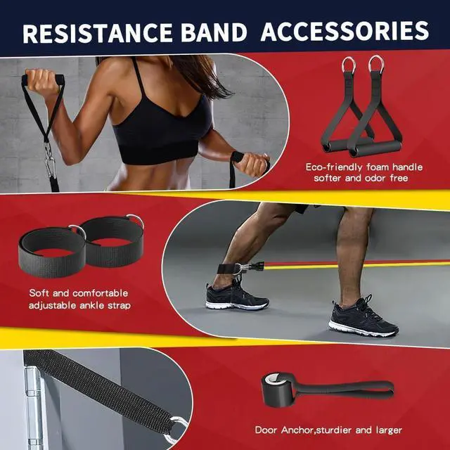 Alt view image 3 of 6 - WHATAFIT Resistance Bands, Exercise BandsResistance Bands for Working Out, Work Out Bands with Handles for Men and Women Fitness, Strength Training Home Gym Equipment