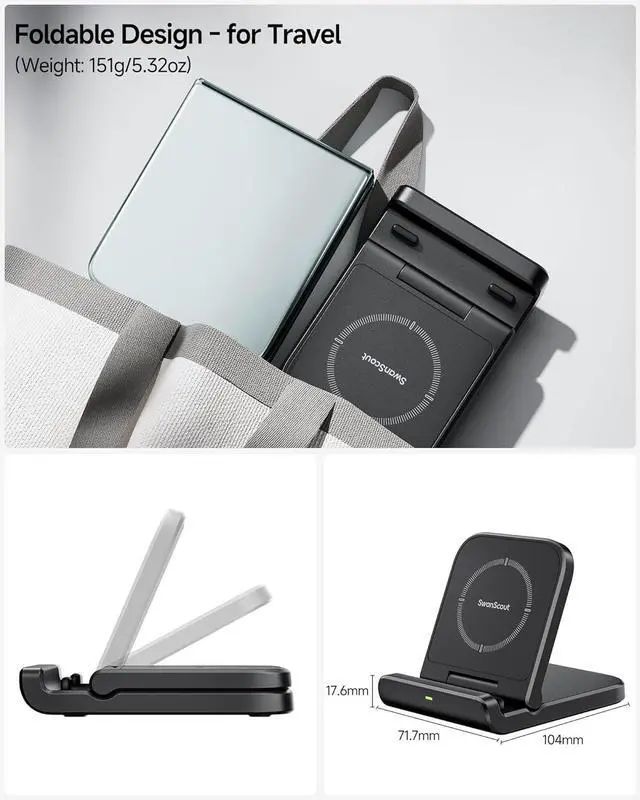 Alt view image 3 of 7 - Wireless Charger for Samsung Z Flip 6, SwanScout 501S, Foldable Fast Wireless Charging Stand for Galaxy Z Flip 6/5/4/3, Charging Station for Samsung Z Flip Series/Razr+(No Adapter)