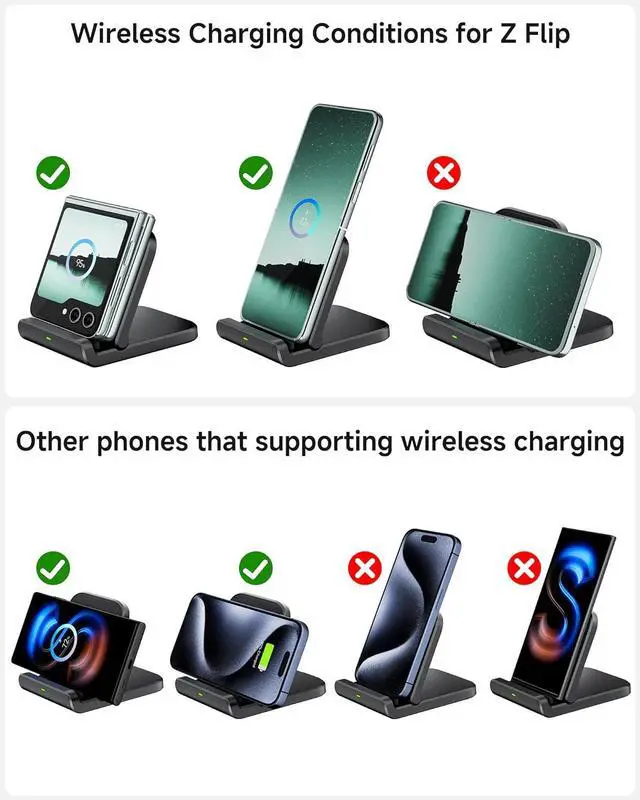 Alt view image 5 of 7 - Wireless Charger for Samsung Z Flip 6, SwanScout 501S, Foldable Fast Wireless Charging Stand for Galaxy Z Flip 6/5/4/3, Charging Station for Samsung Z Flip Series/Razr+(No Adapter)