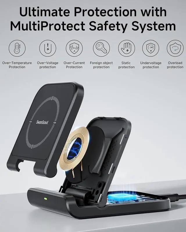 Alt view image 7 of 7 - Wireless Charger for Samsung Z Flip 6, SwanScout 501S, Foldable Fast Wireless Charging Stand for Galaxy Z Flip 6/5/4/3, Charging Station for Samsung Z Flip Series/Razr+(No Adapter)