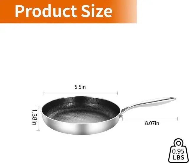 Alt view image 3 of 6 - DELARLO Tri-Ply Stainless Steel 5.5 Inch Omelet Pans, Small Frying Pan Compatible with All Cooktops 500,Oven Safe Mini Skillet