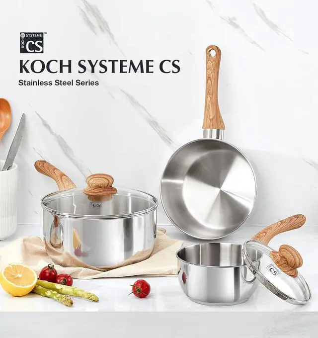Alt view image 7 of 7 - KOCH SYSTEME CS Stainless Steel Saucepan Set, 6 Piece Sauce Pan Set 1QT & 2QT & 3QT with Heat-resistant Bakelite Handle, Cool-Touch Stainless Steel Pot Set, Sauce Pans Induction Ready