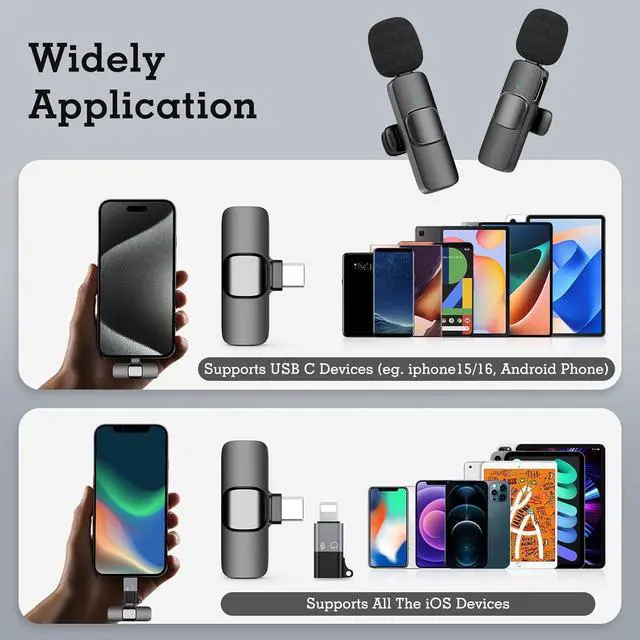 Alt view image 6 of 7 - USB C Mini Wireless Lavalier Microphone for iPhone 15 16, iOS and Android Devices - Noise Reduction Lapel Mic for Recording, Clip on Mic, Omni Lav Mic for Video Recording, Tiktok, Youtube, Vlog