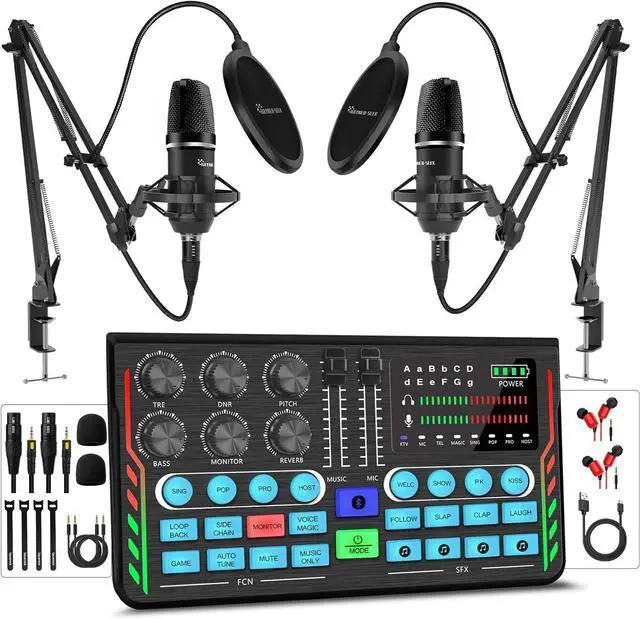 Main image of Podcast Equipment Bundle for 2, DJ Mixer with 3.5mm Diaphragm Condenser Microphone for Live Streaming, Podcast Recording,Gaming, Youtube, TikTok, PC, Smartphone