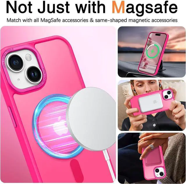 Alt view image 4 of 7 - for iPhone 15 Case Magnetic iPhone15 Phone Case Compatible with MagSafe Translucent Matte Magnetic Cover Shockproof Women Girl Protective Cute Case for iPhone 15 6.1 Hot Pink