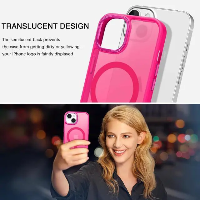 Alt view image 5 of 7 - for iPhone 15 Case Magnetic iPhone15 Phone Case Compatible with MagSafe Translucent Matte Magnetic Cover Shockproof Women Girl Protective Cute Case for iPhone 15 6.1 Hot Pink