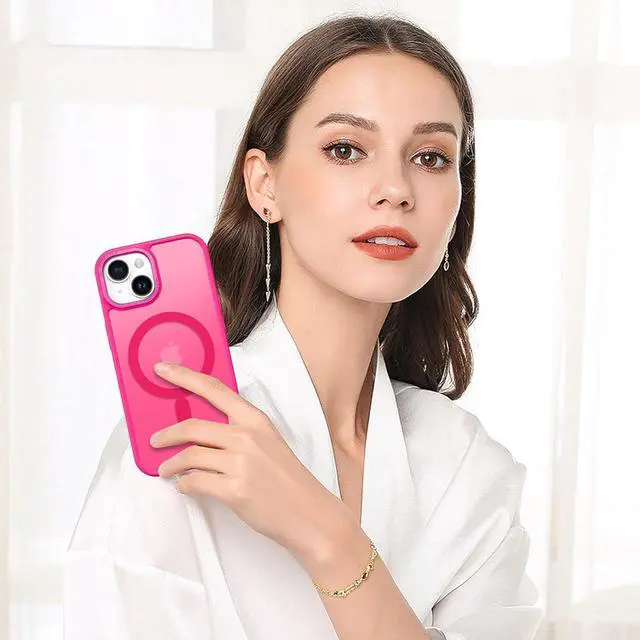 Alt view image 7 of 7 - for iPhone 15 Case Magnetic iPhone15 Phone Case Compatible with MagSafe Translucent Matte Magnetic Cover Shockproof Women Girl Protective Cute Case for iPhone 15 6.1 Hot Pink