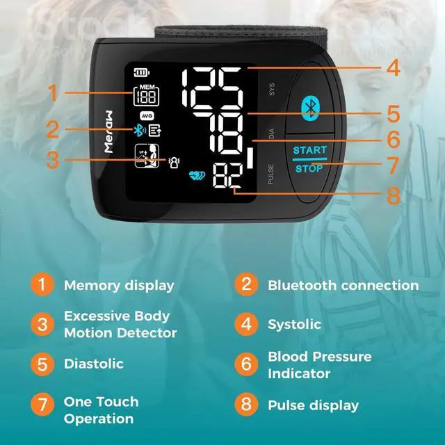 Alt view image 6 of 6 - Blood Pressure Monitor Adult Cuff, Blood Pressure Cuff Monitor Wrist, Blood Pressure Machine Home Use 5.3-8.5" Irregular Heartbeat Monitoring APP Automatic Bluetooth High Accuracy Aspen Black