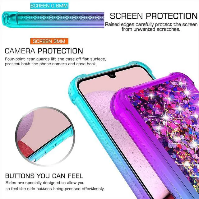 Alt view image 2 of 7 - for Galaxy A14 5G Case,with HD Screen Protector,Gradient Quicksand Glitter Liquid Floating Cute Phone Case for Samsung A14 5G (Teal/Purple)