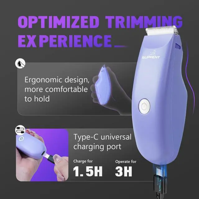 Alt view image 3 of 7 - SUPRENT Pet Grooming Clippers for Matted Hair Cat, Low Noise Hair Trimmer Kit for Long Fur, Waterproof Portable USB Rechargeable Professional Pet Grooming Supplies Cordless Shaver for Small Dog Pets