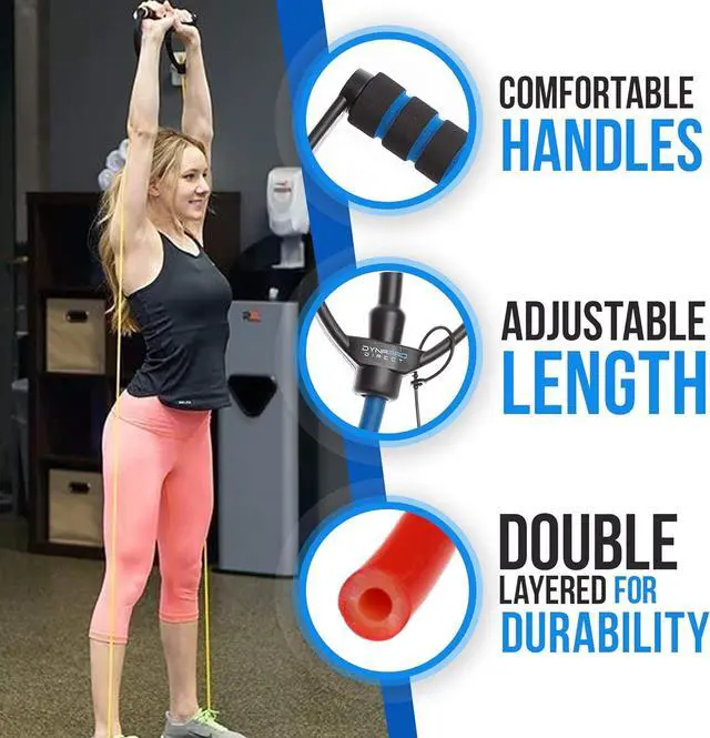 Alt view image 5 of 7 - DYNAPRO Exercise Resistance Bands, Adjustable Length, Comfort Handles, Professional Quality, Anti-Snap. Great for Workouts, Physical Therapy, Yoga