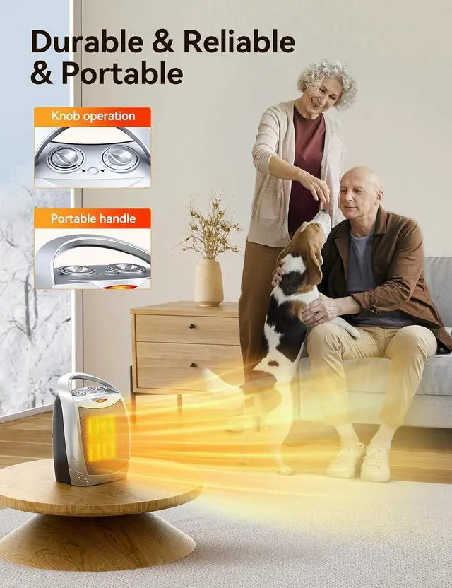 Alt view image 3 of 7 - GiveBest Portable Electric Space Heater with Thermostat, 1500W/750W Safe and Quiet Ceramic Heater Fan, Heat Up 200 Square Feet for Office Room Desk Indoor Use, Silver