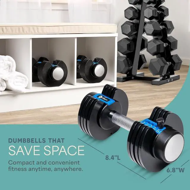 Alt view image 4 of 7 - Lifepro Adjustable Dumbbells Set - 5in1-15lb 25lb 43lb weights Set & Single with Rack - Quick Adjust, Secure Grip - Compact Hand Weights for Men Women Home Gym