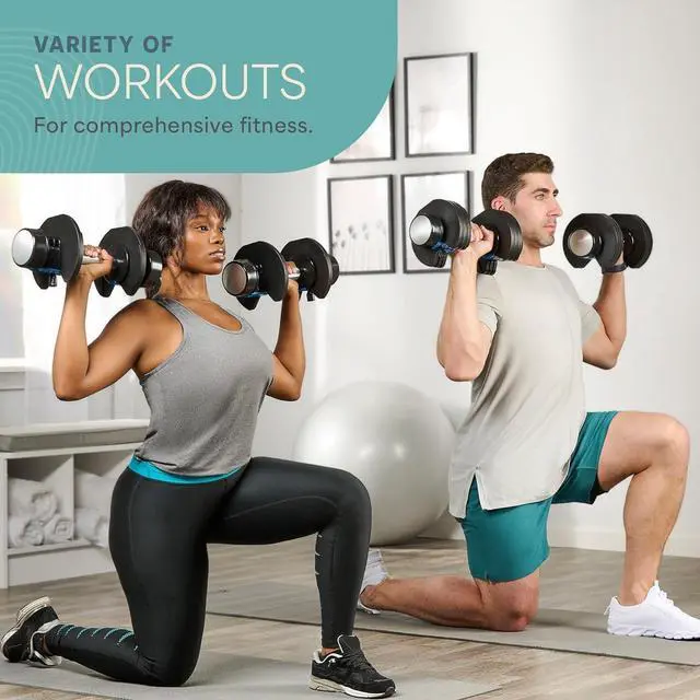Alt view image 6 of 7 - Lifepro Adjustable Dumbbells Set - 5in1-15lb 25lb 43lb weights Set & Single with Rack - Quick Adjust, Secure Grip - Compact Hand Weights for Men Women Home Gym
