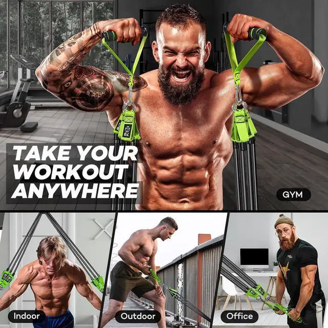 Alt view image 5 of 7 - Resistance Bands, Heavy Duty Exercise Bands for Working Out, Green Workout Bands with Handles, Stretch Band for Men, Fitness Bands for Home Workouts, Muscle Training, Strength, Slim, Yoga