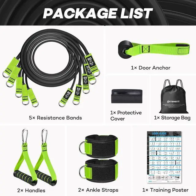 Alt view image 6 of 7 - Resistance Bands, Heavy Duty Exercise Bands for Working Out, Green Workout Bands with Handles, Stretch Band for Men, Fitness Bands for Home Workouts, Muscle Training, Strength, Slim, Yoga