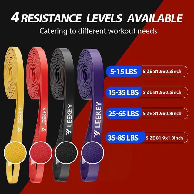 Alt view image 3 of 6 - LEEKEY Resistance Bands Set for Pull-Up Assistance & Full-Body Training, Multi-Level Exercise Bands with Bag for Home Workouts, Physical Therapy, Strength Training (Men/Women)