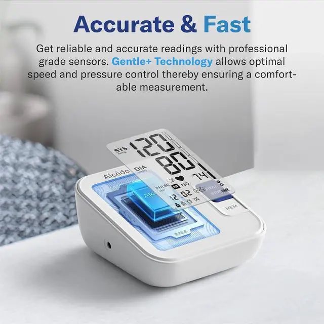 Alt view image 2 of 7 - Alcedo Blood Pressure Monitor for Home Use, Automatic Digital BP Machine with Large Cuff for Upper Arm, LCD Screen, 2x120 Memory, Talking Function