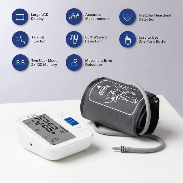 Alt view image 3 of 7 - Alcedo Blood Pressure Monitor for Home Use, Automatic Digital BP Machine with Large Cuff for Upper Arm, LCD Screen, 2x120 Memory, Talking Function