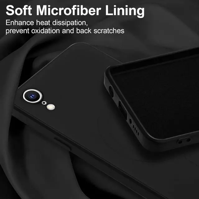 Alt view image 5 of 7 - UEEBAI Liquid Silicone Wireless Charging Phone Case for iPhone XR, Built-in Magnets Compatible with MagSafing Faster Charging Slim Fit Soft Microfiber Cover - Black